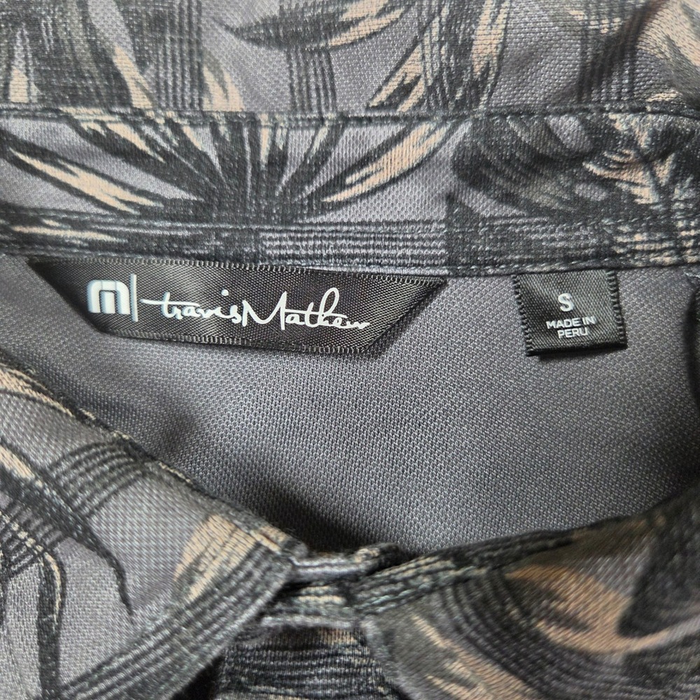 Travis Mathew Mens Small Grey Black Tropical Leaf Stripe Short‎ Sleeve Golf Polo - Picture 4 of 7